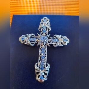 Silver and Blue Cross Pendant/Brooch